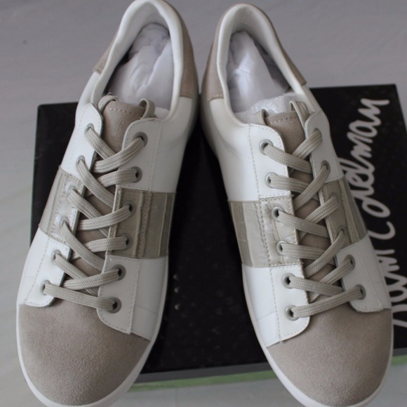 Sam Edelman Shoes - SAM EDELMAN MARQUETTE WHITE/GRAY LEATHER SNEAKER